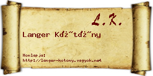 Langer Kötöny névjegykártya